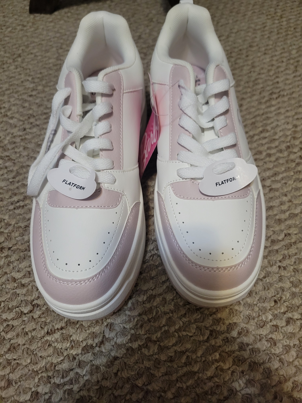 Barbie White and Pale Pink Platform Lace-Up Sneakers - Picture 2 of 6